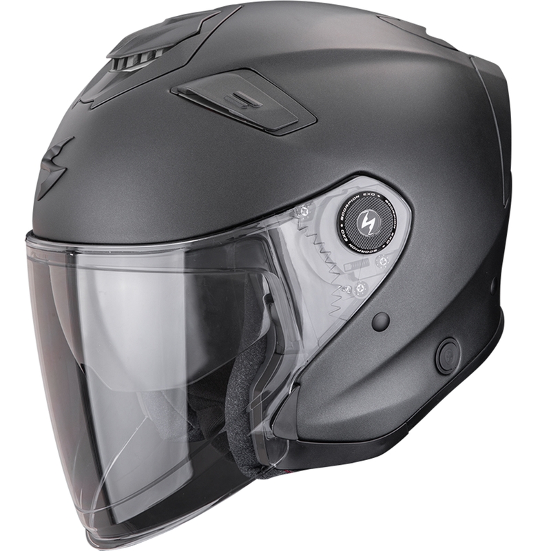 Atviras motociklininko šalmas Scorpion EXO-GT Jet Solid matinis perlamutrinis juodas