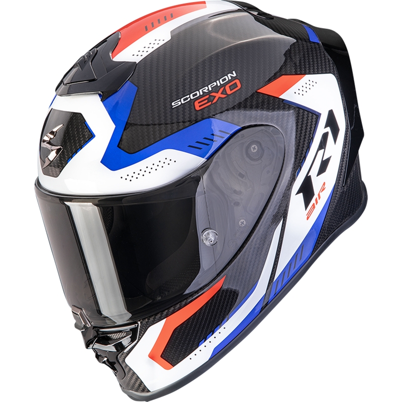 Integruotas motociklininko šalmas Scorpion EXO-R1 EVO II Carbon Air Propel juoda-balta-raudona