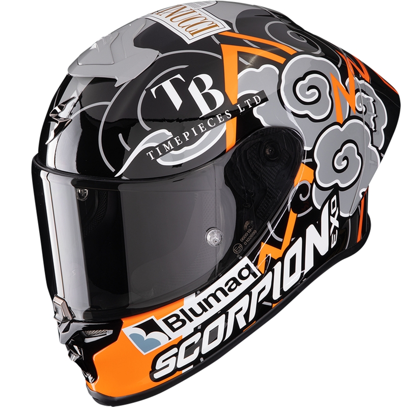 Integruotas motociklininko šalmas Scorpion EXO-R1 EVO Air FIM RACING #1 Replica Aron 2024 juoda-oranžinė-pilka