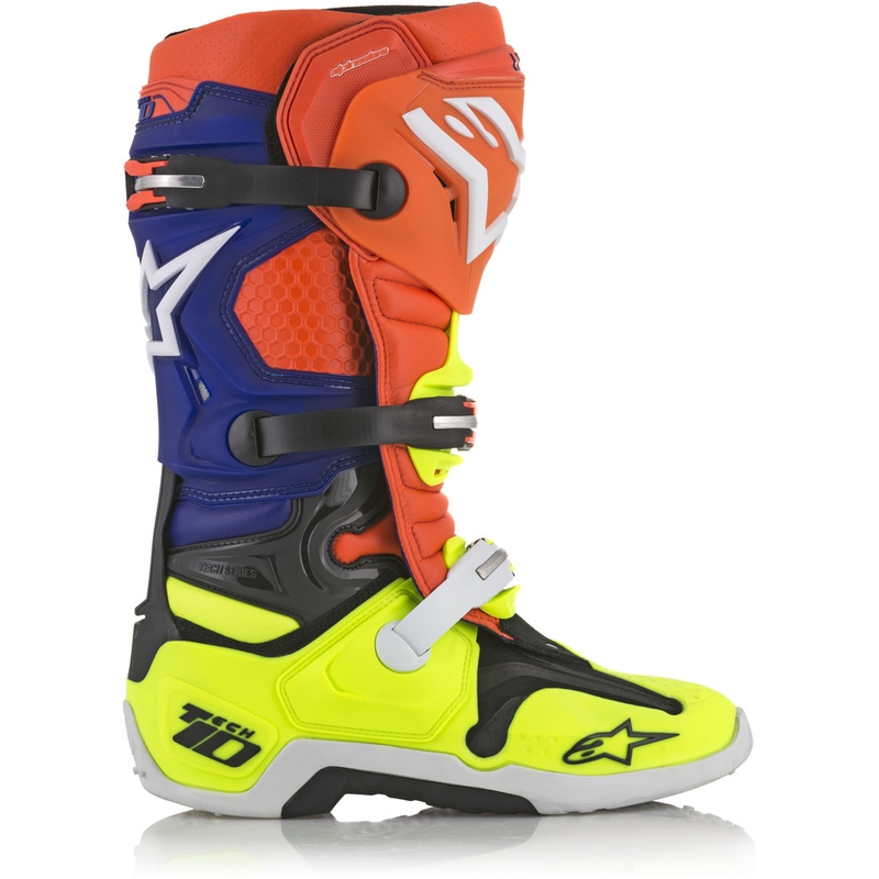 Boty na motorku Alpinestars Tech 10 oranžovo-modro-bílo-fluo žluté