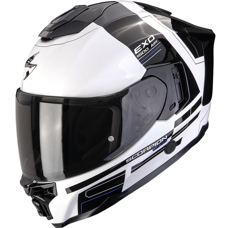 Integruotas motociklininko šalmas "Scorpion EXO-1500 Air Dual" baltas-juodas-mėlynas