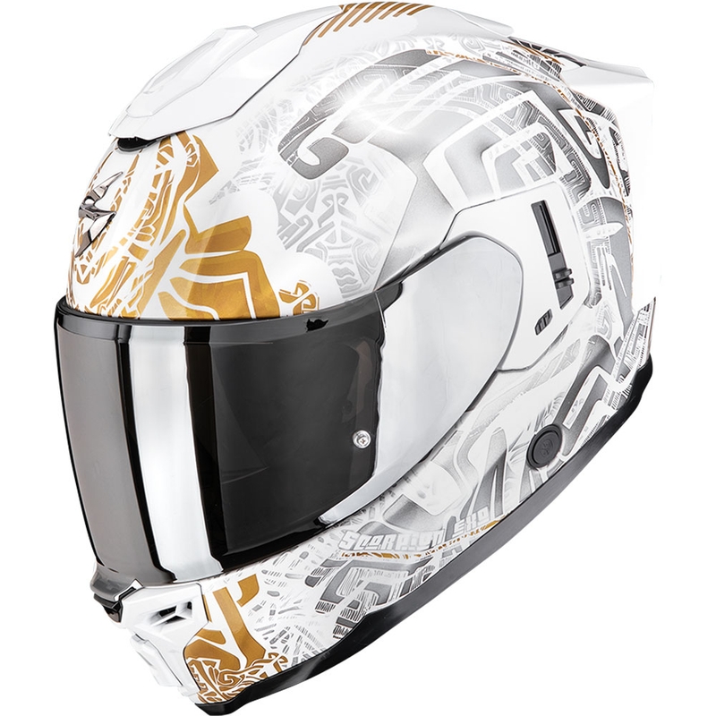 Integruotas motociklininko šalmas Scorpion EXO-1500 Air Apus pearl white-grey-gold
