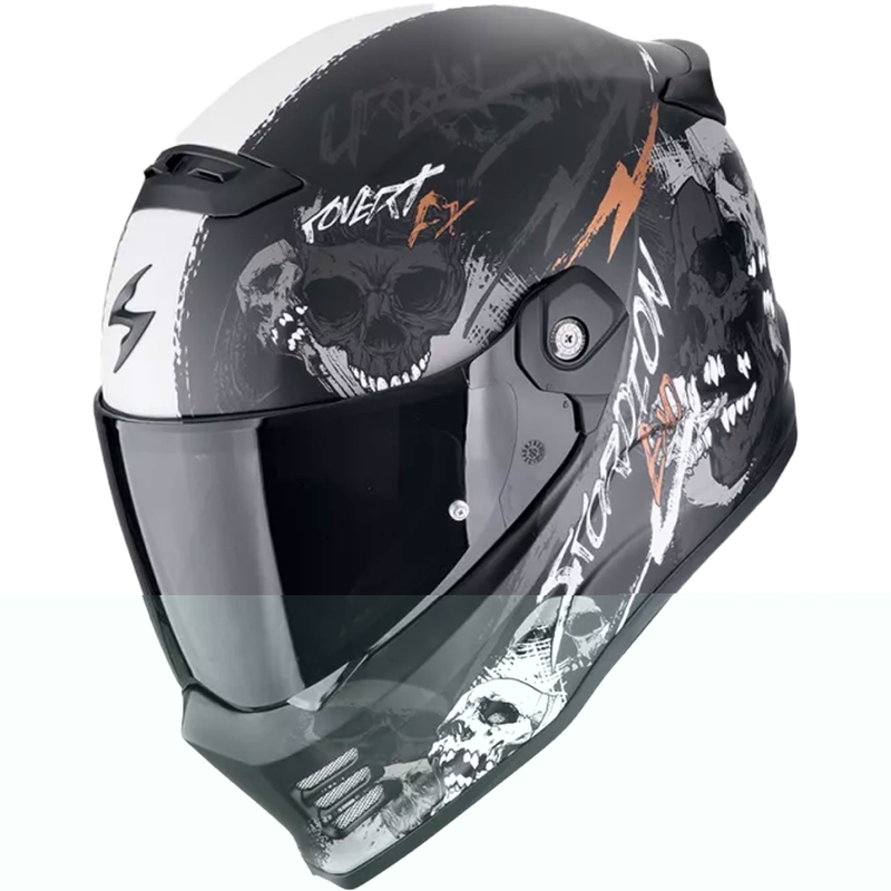 Integruotas motociklininko šalmas Scorpion COVERT FX SKULLZ matinis, juodas, pilkas, auksinis