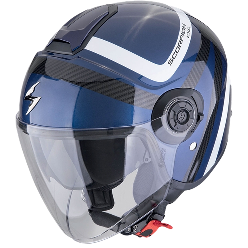 Atviras motociklininko šalmas Scorpion EXO-CITY II RIVA mėlynai juodas