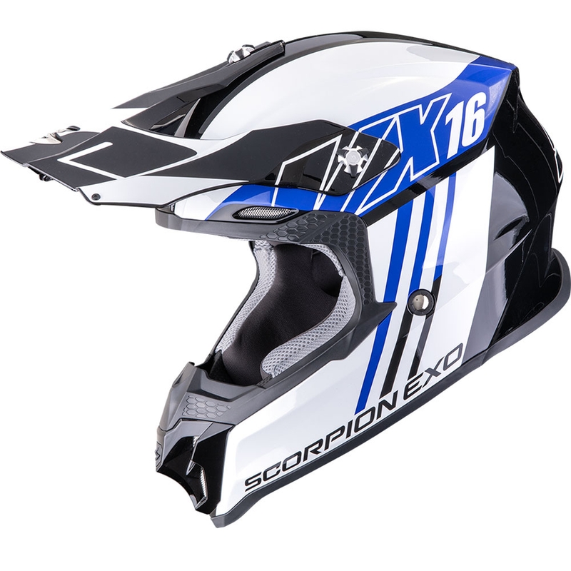 Motokroso šalmas Scorpion VX-16 EVO Air Lignes juodai mėlynas