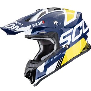 Motokroso šalmas Scorpion VX-16 EVO Air Analog balta-mėlyna-geltona