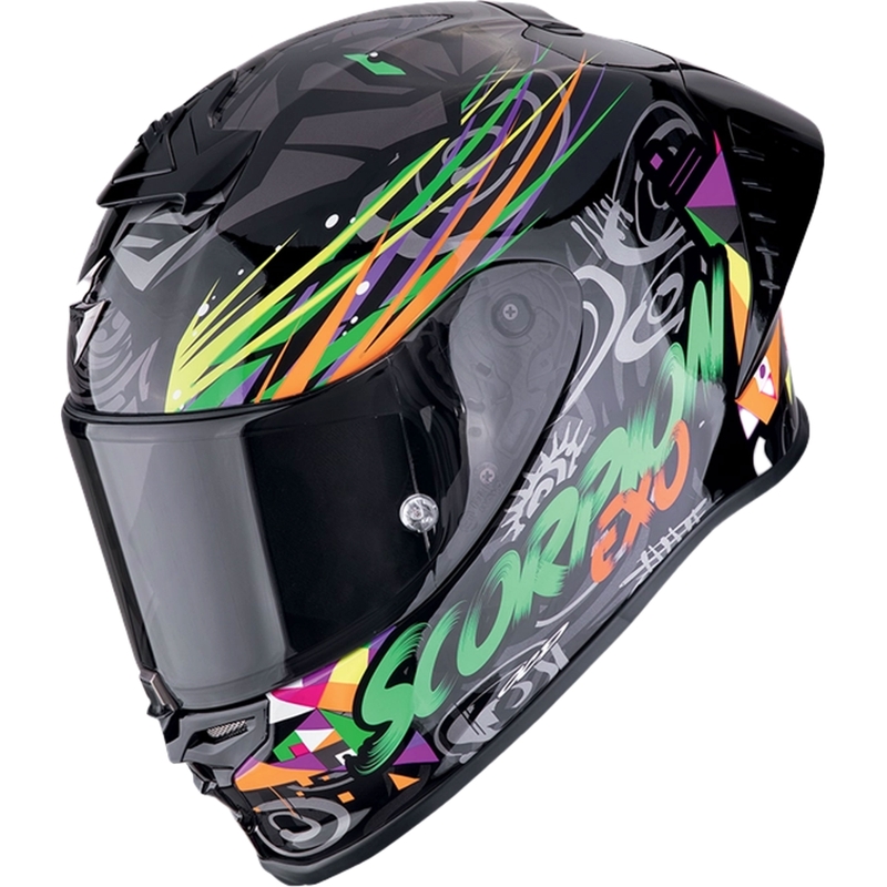 Integruotas motociklininko šalmas Scorpion EXO-R1 EVO II AIR SAVAGE juoda-žalia-oranžinė