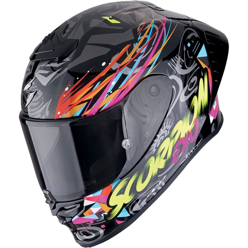 Integruotas motociklininko šalmas Scorpion EXO-R1 EVO II AIR SAVAGE juoda-mėlyna-rožinė