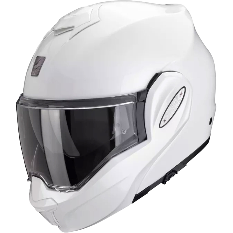Atverčiamas šalmas Scorpion EXO-TECH EVO PRO SOLID perlamutro baltumo