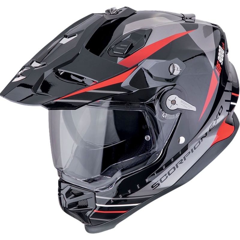Enduro šalmas Scorpion ADF-9000 Air Feat juodas-sidabrinis-raudonas