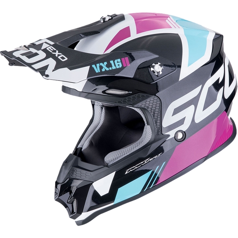 Motokroso šalmas Scorpion VX-16 EVO AIR ANALOG metallic black-blue-pink