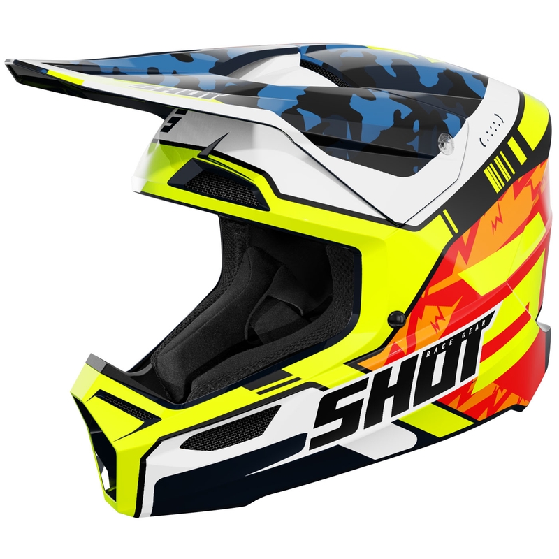 Vaikiškas motokroso šalmas Shot Furious Flash blizgantis mėlynas-fluo geltonas
