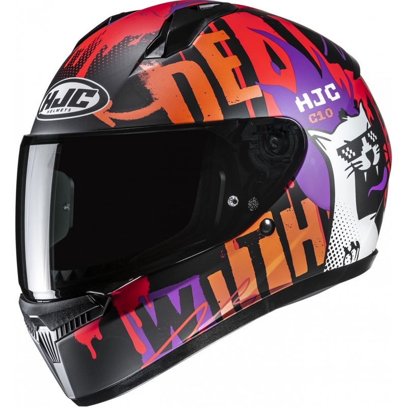 Vaikiškas integralus motociklininko šalmas HJC C10 Fop MC7SF juodas-oranžinis-violetinis