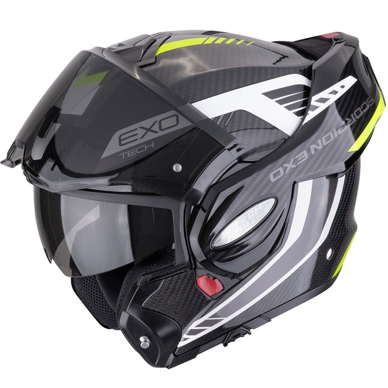 Scorpion EXO-TECH EVO CARBON COSY atlenkiamas motociklo šalmas, juodas-geltonas