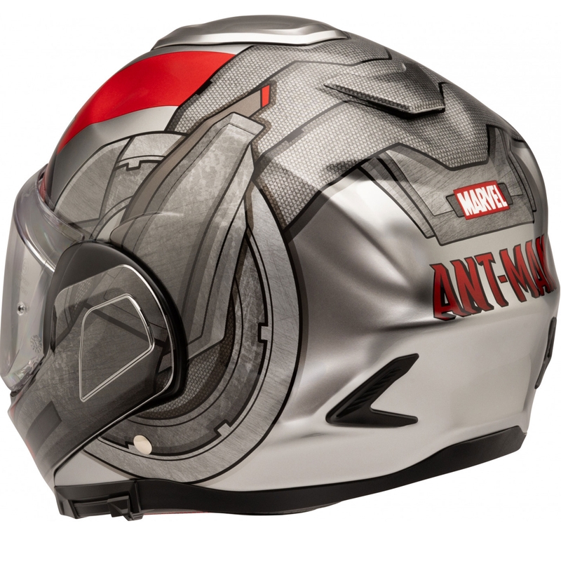 HJC F100 Ant-Man Marvel MC1 pilkai raudonas apverčiamas motociklininko šalmas