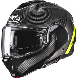 HJC F100 Carbon Stan MC3H juodas-fluo geltonas sulankstomas motociklininko šalmas