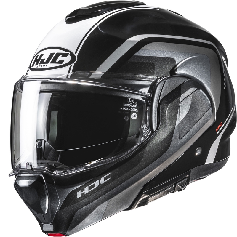 HJC F100 Reff MC21 juodas-sidabrinis-baltas apverčiamas motociklininko šalmas