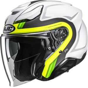 Atviras motociklininko šalmas HJC F31 Bask MC3HSF baltai pilkas-fluo geltonas