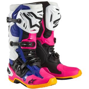 Alpinestars Tech 10 Limited Edition Coast White-Dark Blue-Pink-Fluo Yellow-Orange-Black motociklininkų batai