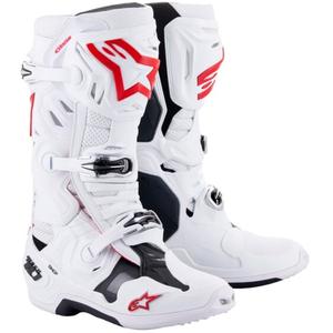 "Alpinestars Tech 10 Supervented" motociklininko batai su perforacija baltos, raudonos ir juodos spalvos