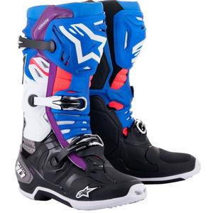 "Alpinestars Tech 10 Supervented" perforuoti mėlyni-violetiniai-rožiniai-balti-pilkai-juodi motociklininko batai