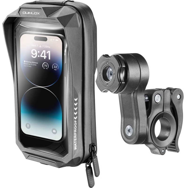 Universalus vandeniui atsparus mobiliojo telefono dėklas "Interphone QUIKLOX Waterproof", maks. 7", su laikikliu ant vairo