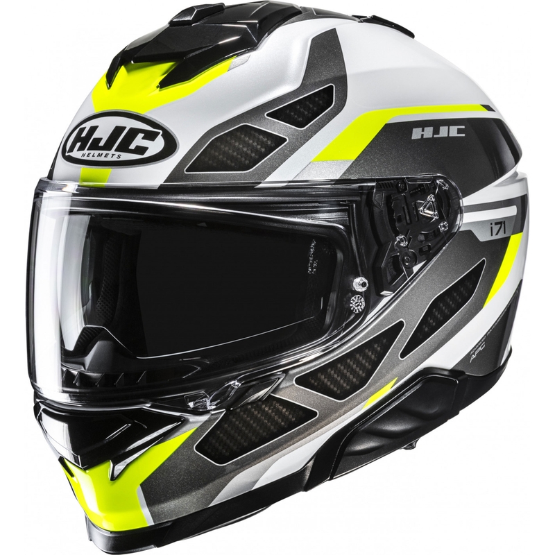 HJC i71 Zest MC3H juoda-balta-fluo geltona integralus motociklininko šalmas