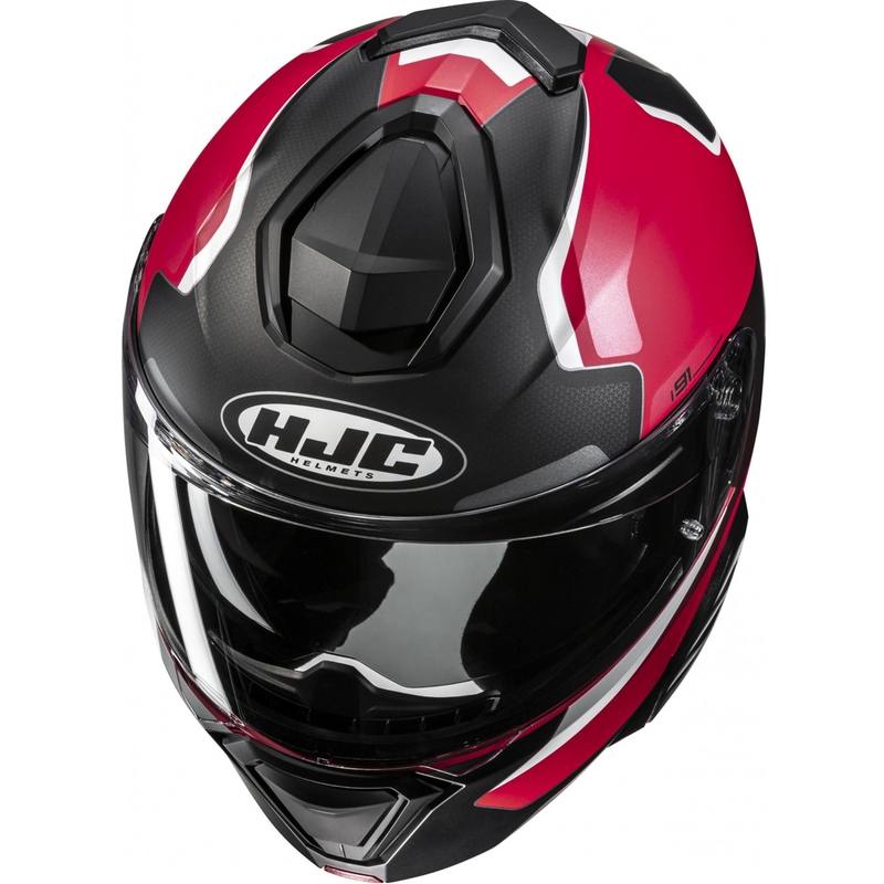 HJC i91 Felio MC1SF apverčiamas motociklininko šalmas juodas-raudonas-baltas