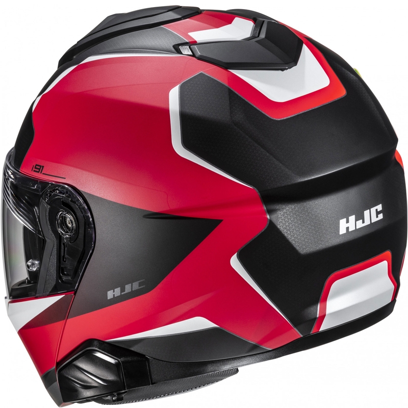 HJC i91 Felio MC1SF apverčiamas motociklininko šalmas juodas-raudonas-baltas