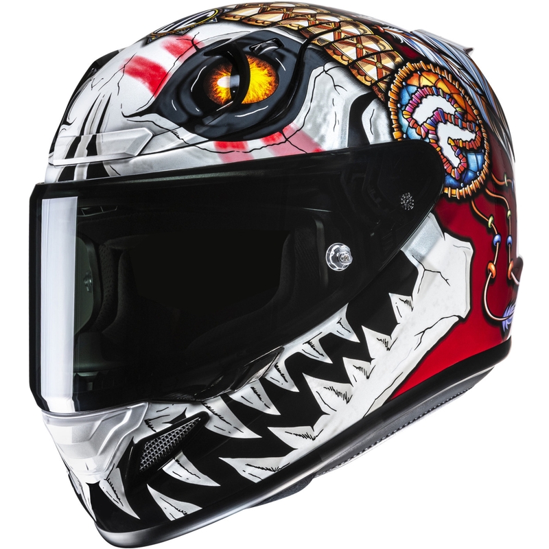 Integruotas motociklininko šalmas HJC RPHA 12 Skully MC1 baltai raudonas