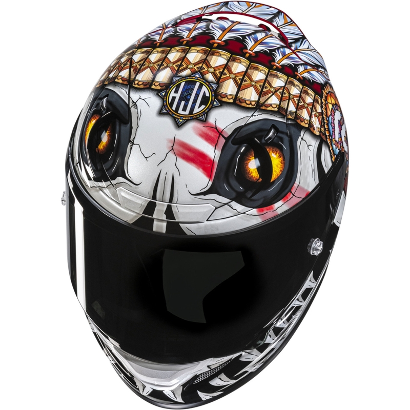 Integruotas motociklininko šalmas HJC RPHA 12 Skully MC1 baltai raudonas