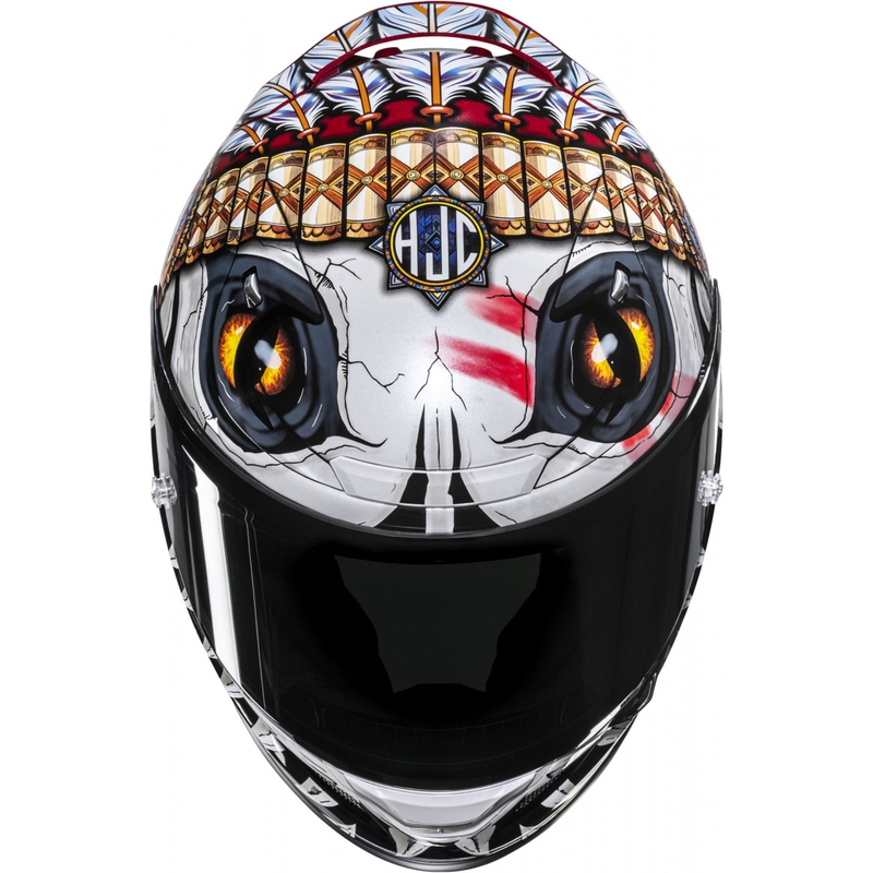 Integruotas motociklininko šalmas HJC RPHA 12 Skully MC1 baltai raudonas