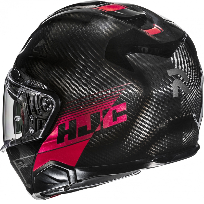 Sulankstomas motociklininko šalmas HJC RPHA 91 CARBON Elig MC1 juodai raudonas