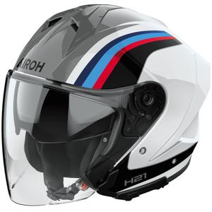 Atviras motociklininko šalmas "Airoh H21 Arrow" blizgios pilkos ir baltos spalvos