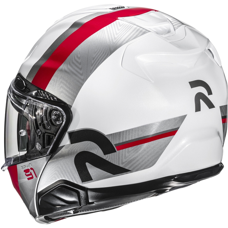 Apverčiamas motociklininko šalmas HJC RPHA 91 Fensh MC1 baltas-sidabrinis-raudonas