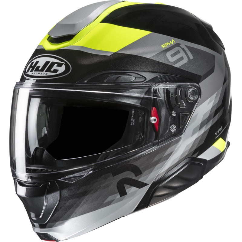 Sulankstomas motociklininko šalmas HJC RPHA 91 Madal MC3H juoda-pilka-fluo geltona