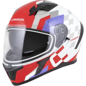 "Cassida Orbit Track" fluo raudonos-baltos-violetinės-juodos spalvos integralus motociklininko šalmas