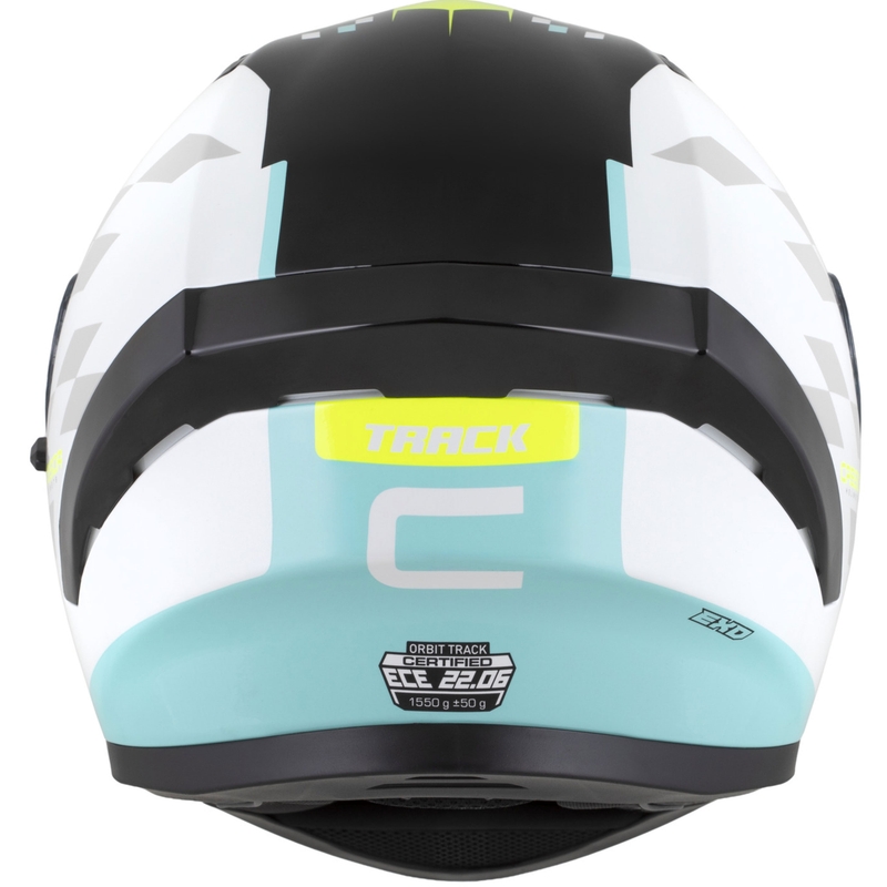 "Cassida Orbit Track" integralus motociklininko šalmas baltas-fluo geltonas-turkio spalvos-juodas