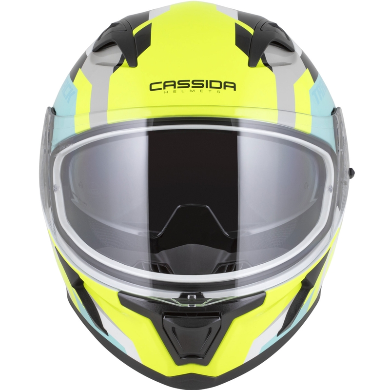 "Cassida Orbit Track" integralus motociklininko šalmas baltas-fluo geltonas-turkio spalvos-juodas