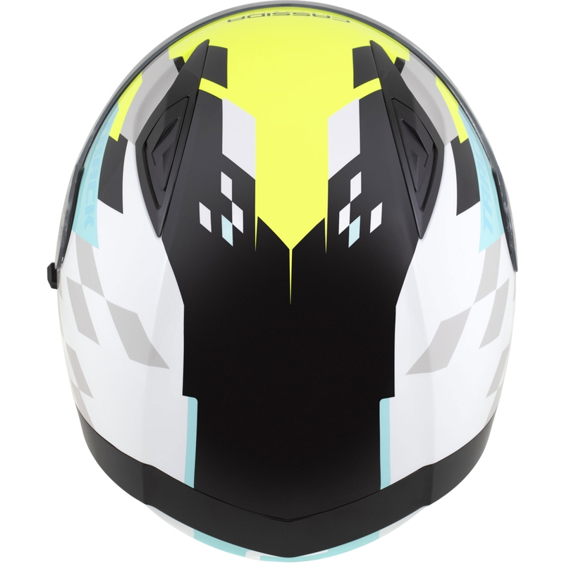 "Cassida Orbit Track" integralus motociklininko šalmas baltas-fluo geltonas-turkio spalvos-juodas