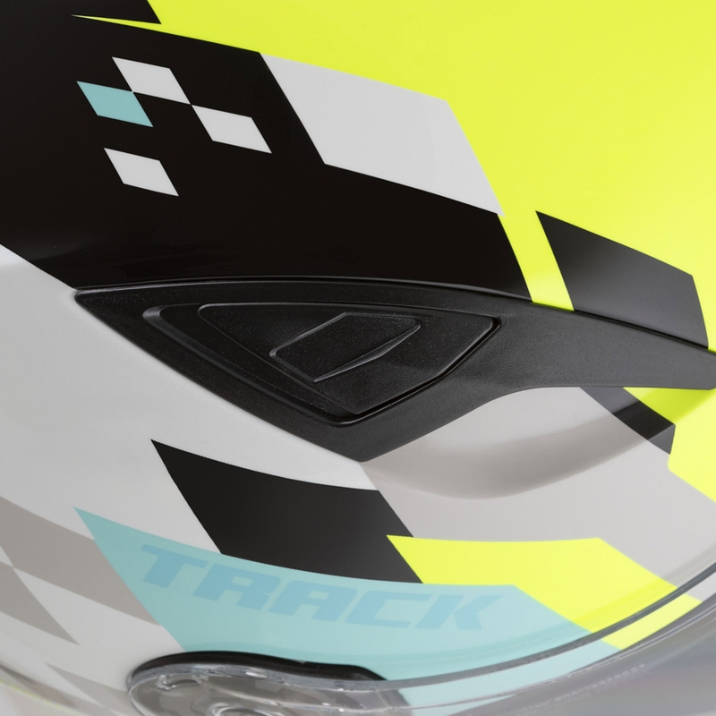 "Cassida Orbit Track" integralus motociklininko šalmas baltas-fluo geltonas-turkio spalvos-juodas