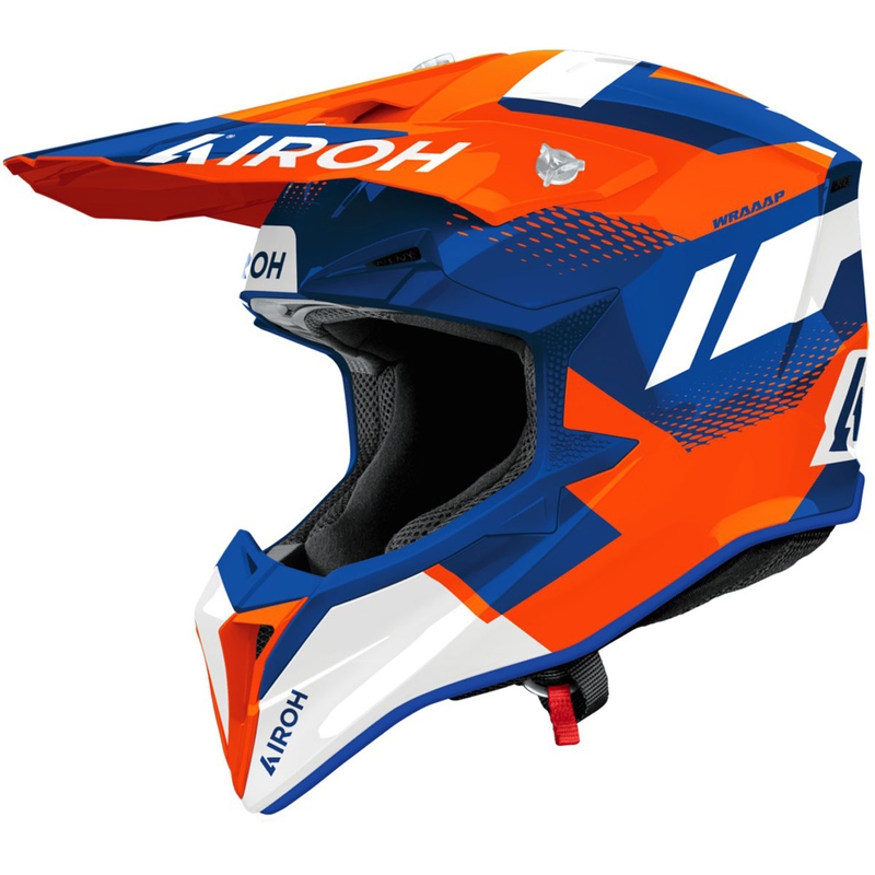 Motokroso šalmas "Airoh Wraaap Vision" blizgus oranžinis-mėlynas