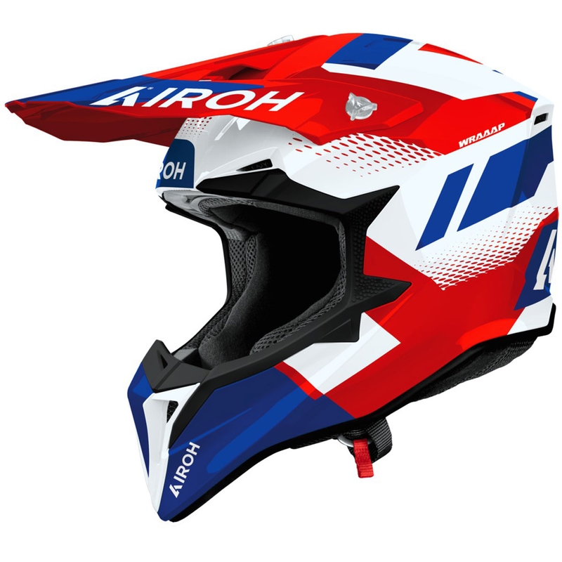 Motokroso šalmas Airoh Wraaap Vision blizgus raudonai mėlynas