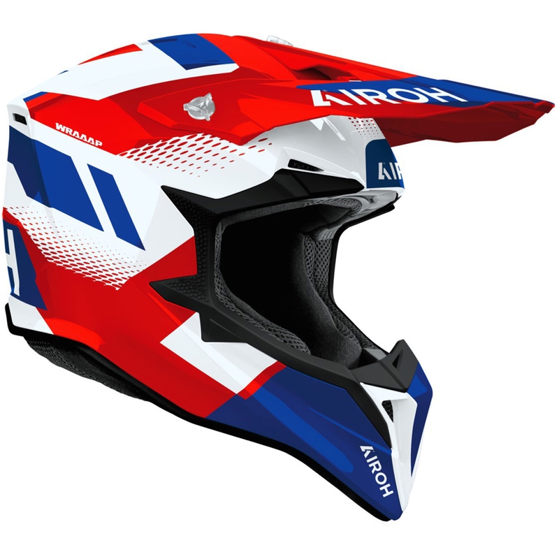 Motokroso šalmas Airoh Wraaap Vision blizgus raudonai mėlynas