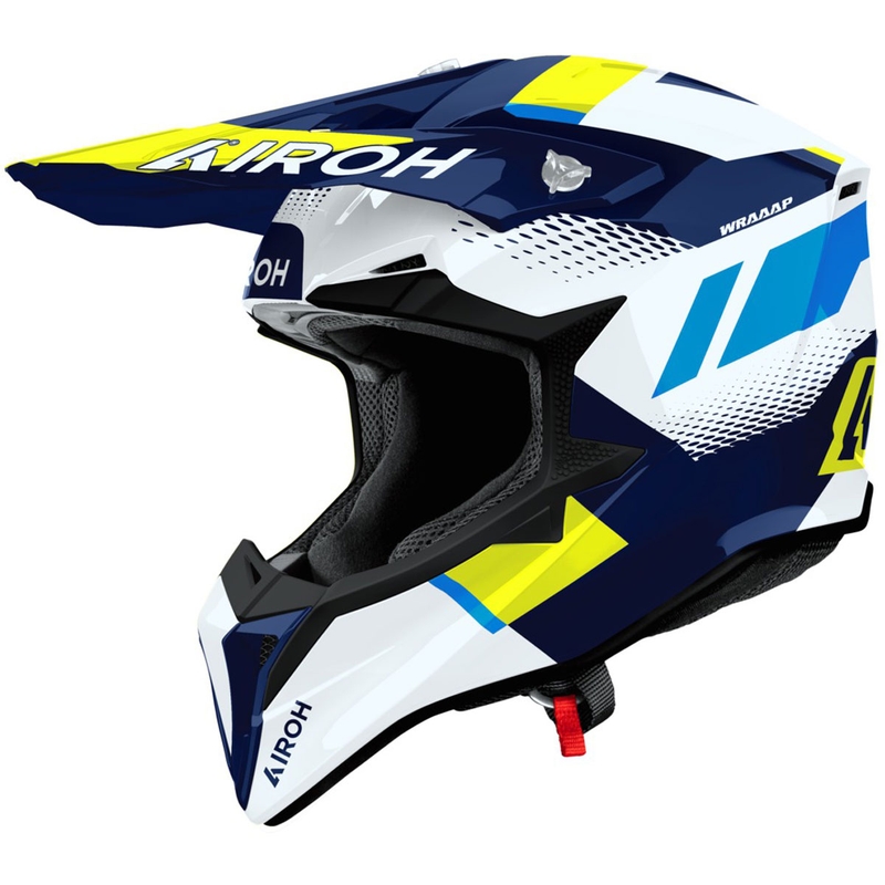 Motokroso šalmas "Airoh Wraaap Vision" blizgus geltonai mėlynas