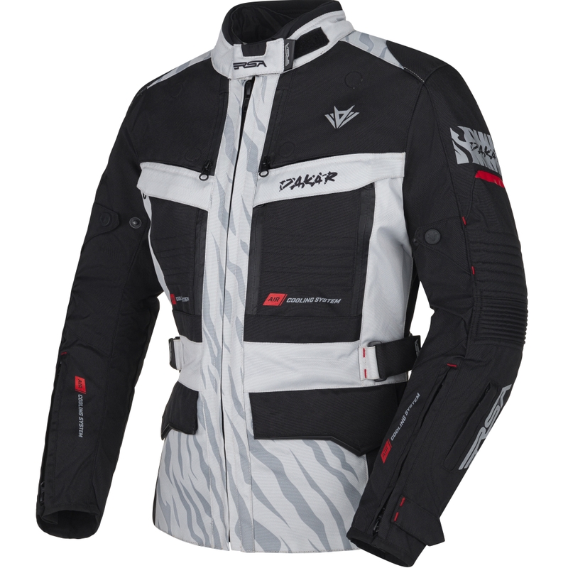 Moteriška RSA Dakar 2 Black-Grey-Red motociklininko striukė