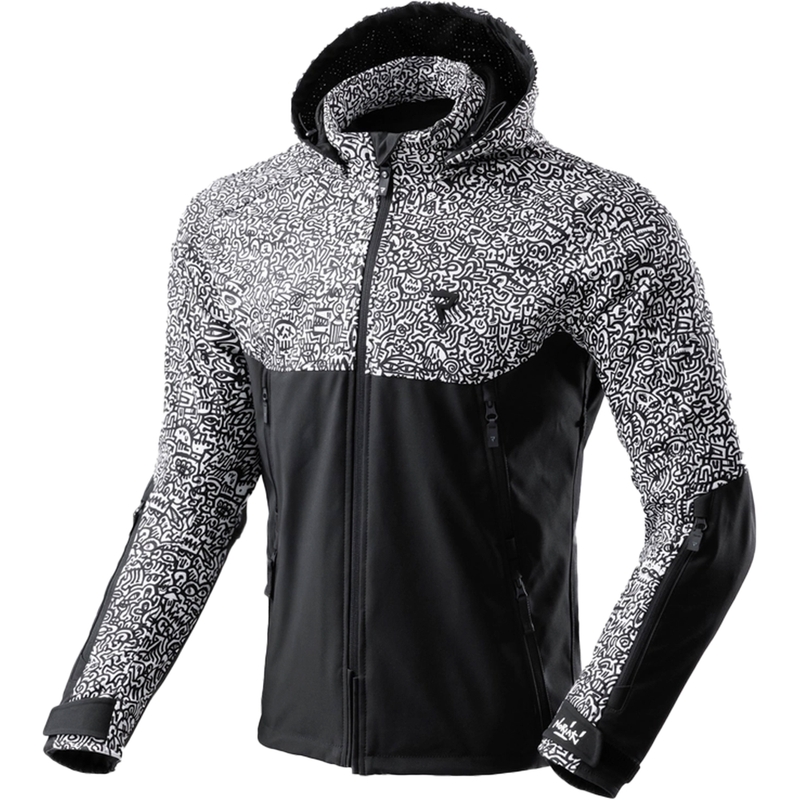Softshell motociklininko striukė Rebelhorn Slash Noriaki juoda ir balta