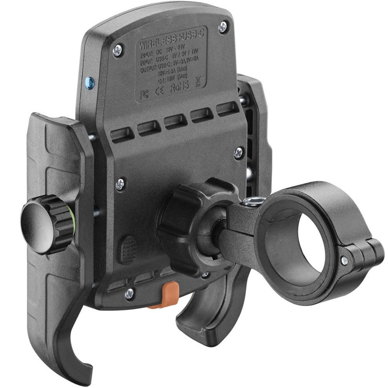 "Interphone Crab" telefono laikiklis su belaidžiu įkrovimu ir USB-C, juodas