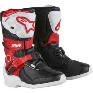 "Alpinestars Tech 3S Kids" juodos, baltos ir raudonos spalvų motociklininkų batai