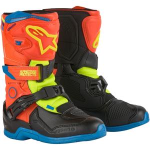 Alpinestars Tech 3S Kids fluo oranžiniai-mėlyni-fluo geltoni-juodi-juodi motociklininko batai